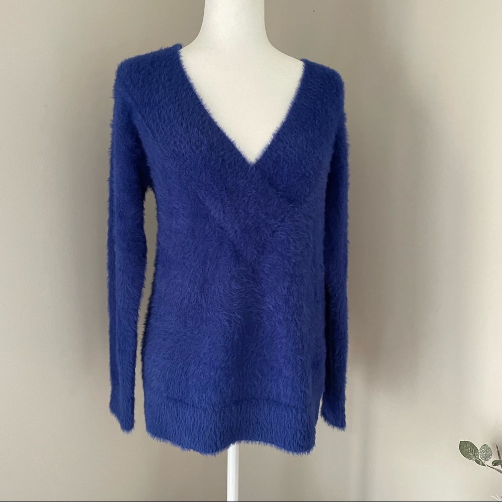 Fuzzy Blue V-Neck Sweater